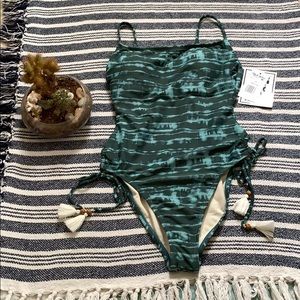 NWT Boho green tassel one-piece swimsuit -Small